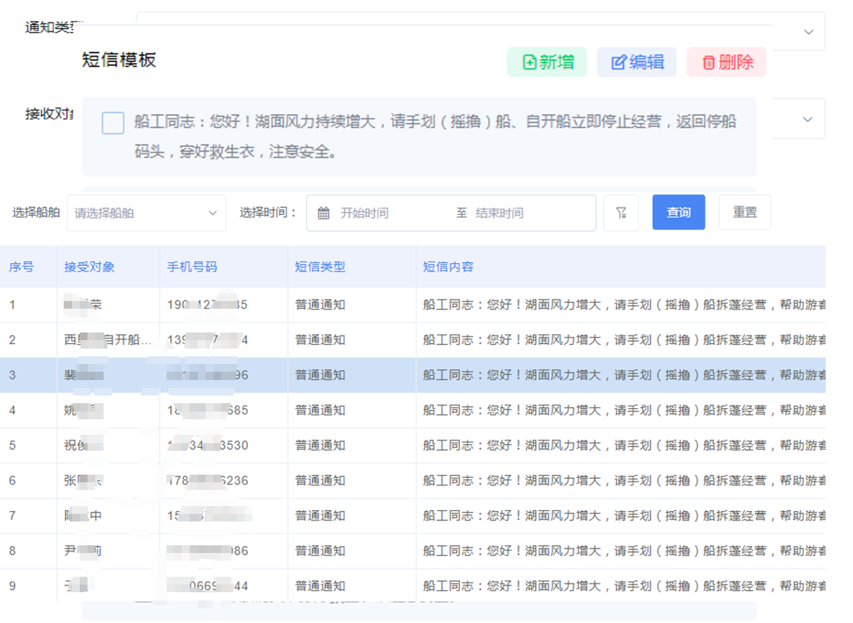 公告通知:微信公众号、短信通知多种方式、多种角色